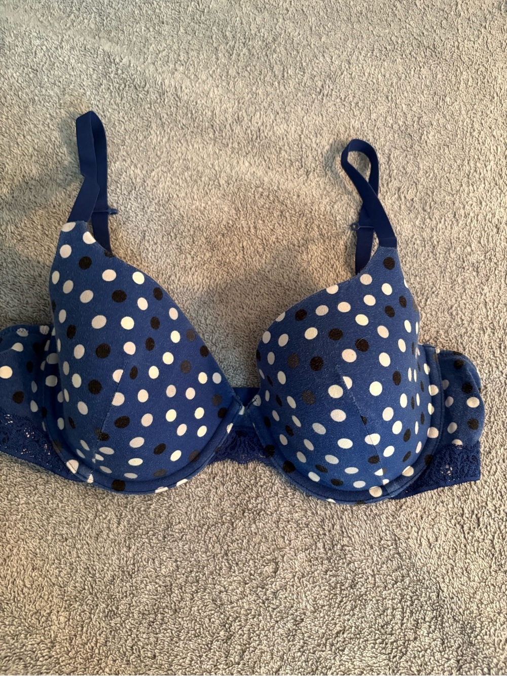 Ambrielle Organic Cotton Demi Polka Dot Print Bra 36C Underwire Lined Comfort